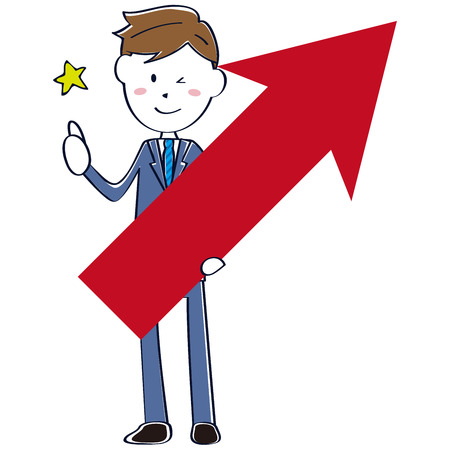 Cute line drawing salaryman blue suit arrow risingのイラスト素材