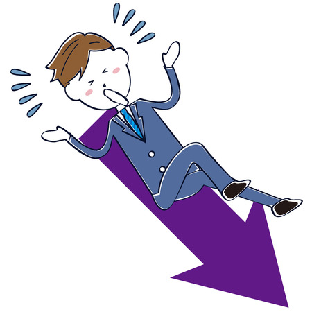 Cute line drawing salaryman blue suit Arrow descentのイラスト素材