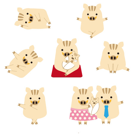 Seven pose set of boarのイラスト素材