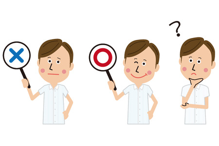 A man wearing a short sleeve has "?", "x" "?"のイラスト素材