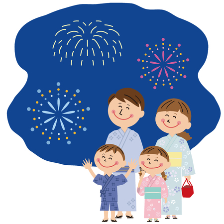 family watching the fireworksのイラスト素材