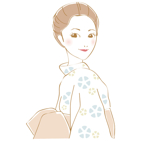 A woman who put on a yukata and gathered up her hair looks backのイラスト素材