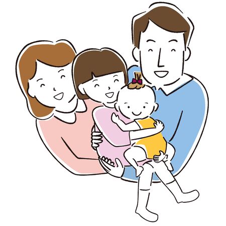 Hand-painted Family Love 2 Daughter And Baby Colorのイラスト素材