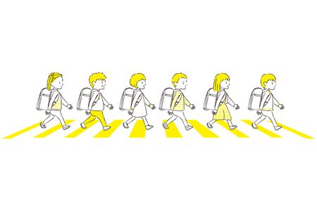 Hand-painted 1color boy girl Randsell crossing a pedestrian crossingのイラスト素材