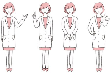 Hand-painted 1color Female Doctor Full Body 4 Posesのイラスト素材