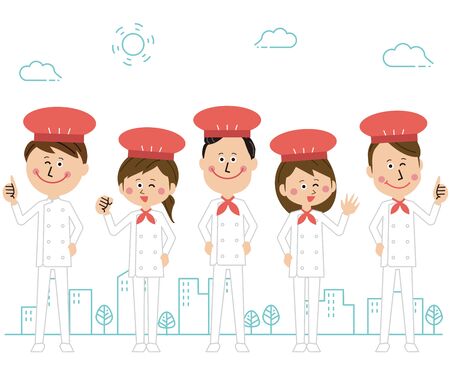 Pop men's and women's or bakery gathers outdoorsのイラスト素材