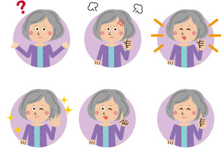 Pop Senior Woman Background Mal 6 Pose Setのイラスト素材