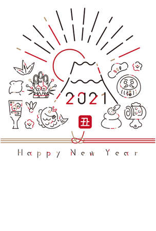 2021 New Year's card Simple line drawing First dayのイラスト素材