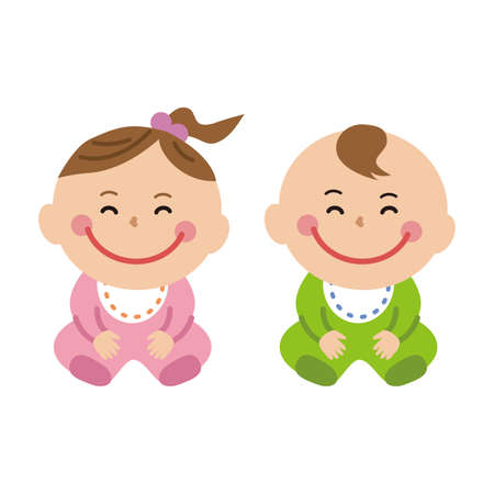 Pop baby boy and girl smiling sitting downのイラスト素材
