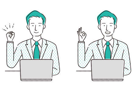 Hand drawn Men in suits with OK poseのイラスト素材