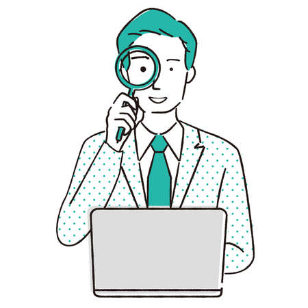 Hand drawn of man searching with magnifying glassのイラスト素材