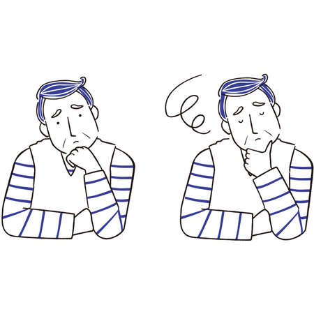 Hand Drawn 1color Senior Male Glasses Casual Troubledのイラスト素材