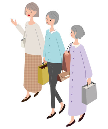 Three Isome Senior Women Shoppingのイラスト素材