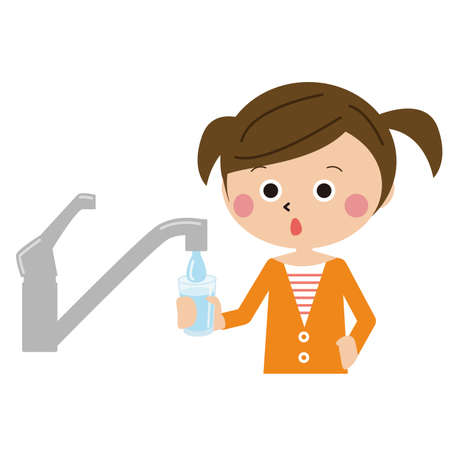 Pop twintail girl drawing water in tapのイラスト素材