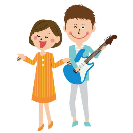 Young men and women in a pop bandのイラスト素材