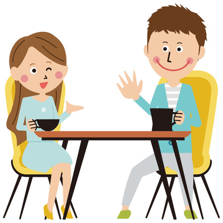 Pop Young Men and Women Cafe Date Coffeeのイラスト素材