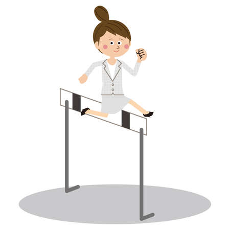 Woman in pop grey suit 'over hurdles'のイラスト素材