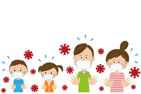 Family scaring on viruses in masksのイラスト素材
