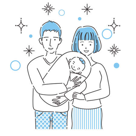 Line drawing person icon Holding a baby An emotional coupleのイラスト素材
