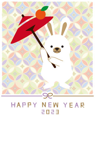Japanese Pop 2023 Year Card Colorful Vertical Umbrella Rabbitのイラスト素材
