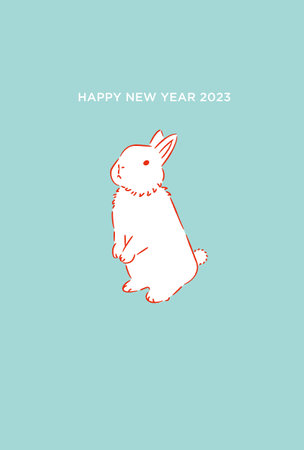 2023 New Year's card light blue background rabbitのイラスト素材