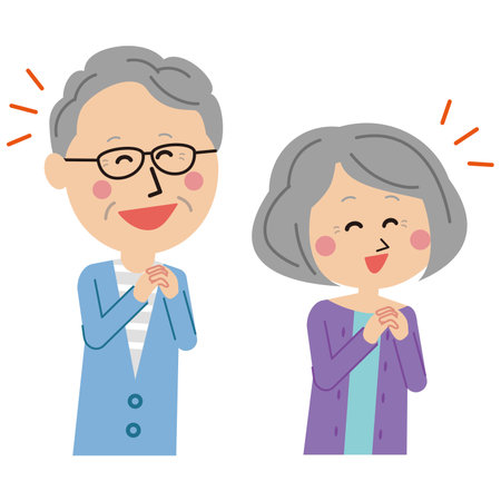 Pop family happy senior couple holding hands and rejoicingのイラスト素材