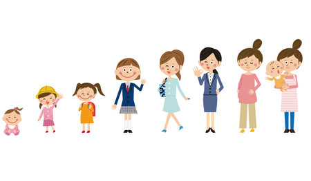 Illustration of a set of different generations of women and children.のイラスト素材