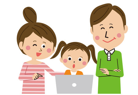 Pop Family, Family Browsing PC with Kids, Girlのイラスト素材