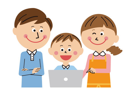 Pop Family Family Browsing PC with Kidsのイラスト素材