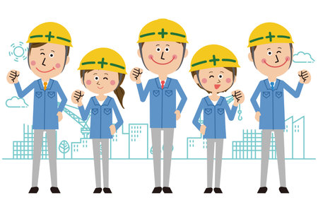 Pop Yellow Helmet Portrait Construction Site Backgroundのイラスト素材