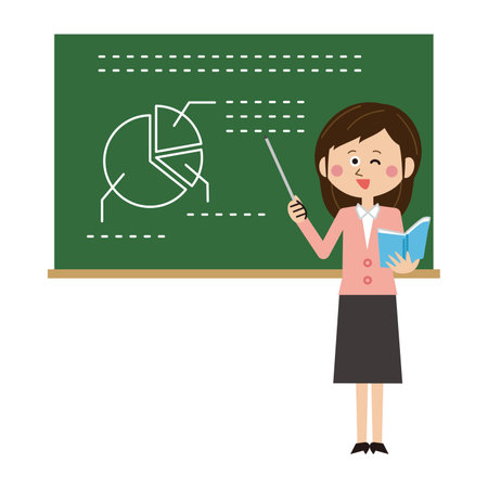 Pop female teacher in front of blackboard in classのイラスト素材