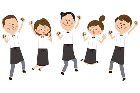 Waiters and waitresses at pop eateries jumpのイラスト素材