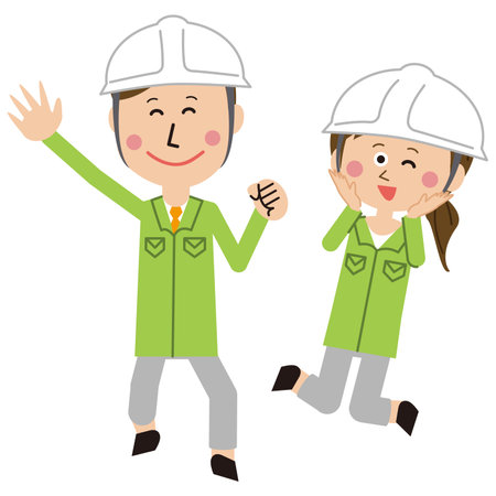 Pop white helmet jumping with a smileのイラスト素材