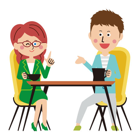 English conversation lesson at a cafÃ© maleのイラスト素材