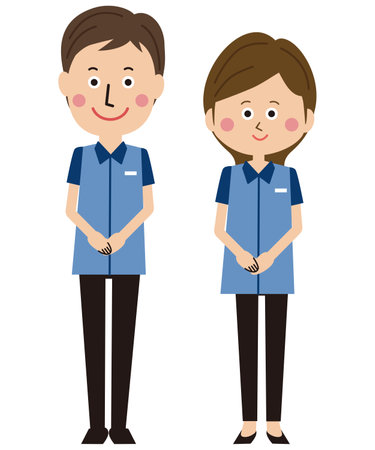 Convenience store clerk male and female hospitalityのイラスト素材