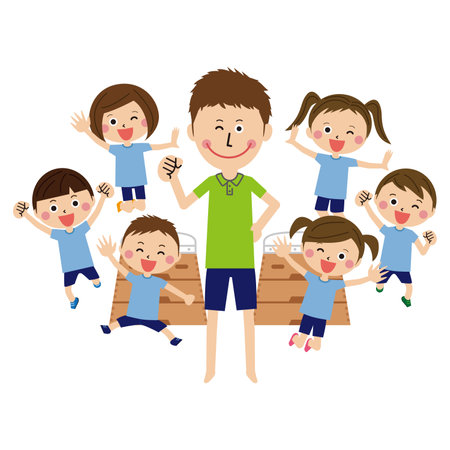 Happy family with kids on white background. Vector illustration. Flat style.のイラスト素材