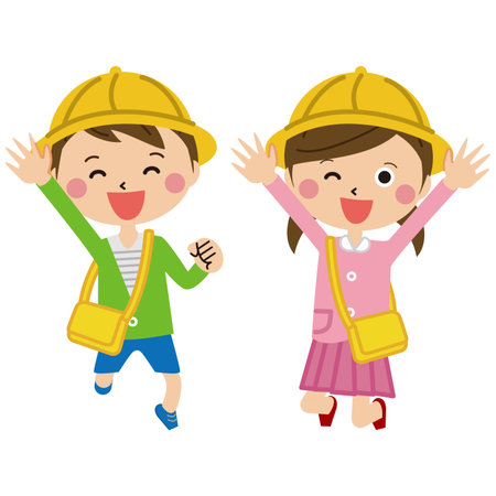Pop kindergartner jumping with a smileのイラスト素材