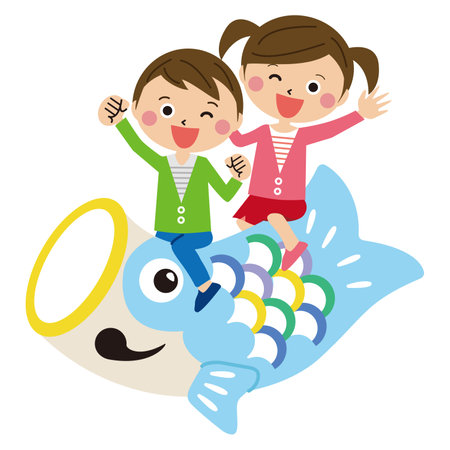 Pop Family Children's Day Ride the koinobori and be healthy!のイラスト素材