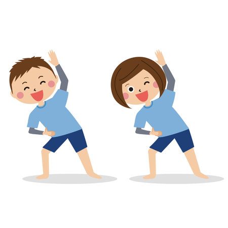Boy and girl using smart phone on white background. Vector illustration.のイラスト素材