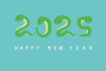 Snake pose 2025 New Year's card Happy New Year background light blueのイラスト素材