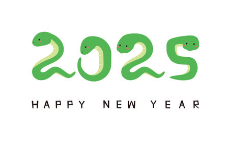 Snake pose 2025 New Year's card Happy New Year background whiteのイラスト素材