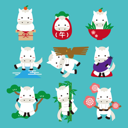 Japanese New Year's card in flat style. Vector illustration of Japanese New Year's card.のイラスト素材