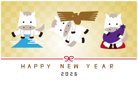 Japanese New Year card for the year of the horse. Vector illustration.のイラスト素材