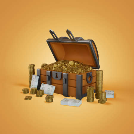 Medium crypto coin treasure box 3D, Render, illustrationの写真素材