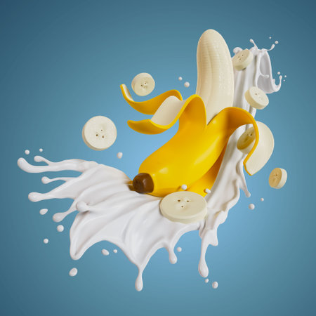 Suitable for use on food products, beverages, banana milk or yogurt.の写真素材
