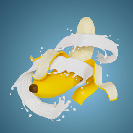 Suitable for use on food products, beverages, banana milk or yogurt.の写真素材