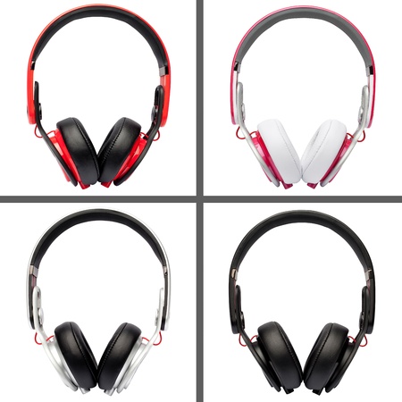 Collage of headphones different colorsの写真素材