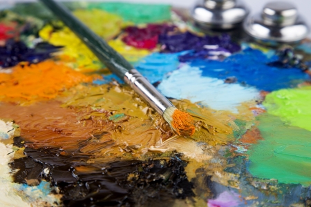 oil drawing board with pen の写真素材