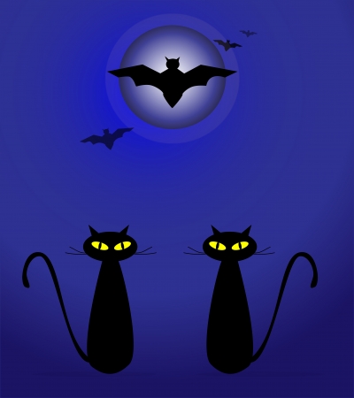 Halloween illustration with black cats on moon backgroundのイラスト素材