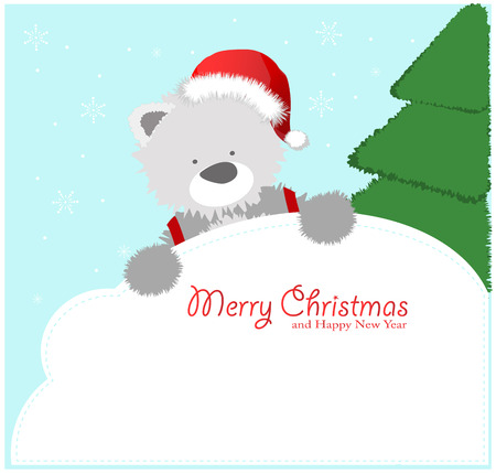 Red baby winter background with Funny young Teddy bear  のイラスト素材
